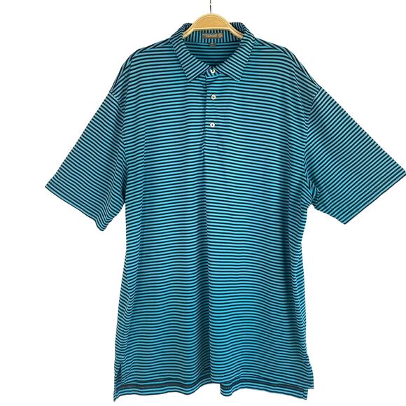 Peter Millar Summer Comfort Golf Polo Shirt Men XL Teal Blue Striped Embroidered - Picture 3 of 8